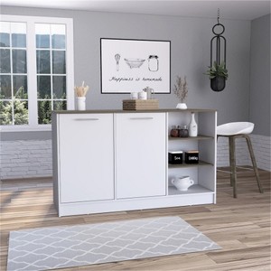LunaLulinlk Kitchen Island, Three Open Shelves, Two Cabinets -White / Dark Brown - 1 of 4