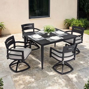 Sapphtopaz Patio Dining Set Modern Outdoor Table and Chairs Set with 4 Swivel Rockers, Cushion, Umbrella Hole for Patio, Lawn - 1 of 4