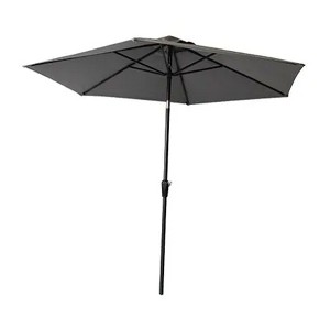 Four Seasons Courtyard 9 Foot Campton Hills Market Umbrella Round Sling Fabric Outdoor Backyard Shaded Canopy with Auto Crank and Tilting, Gray/Brown - 1 of 4