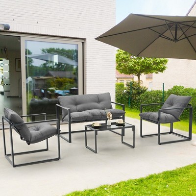Pamapic 4-Piece Metal Outdoor Patio Conversation Set with Cushions