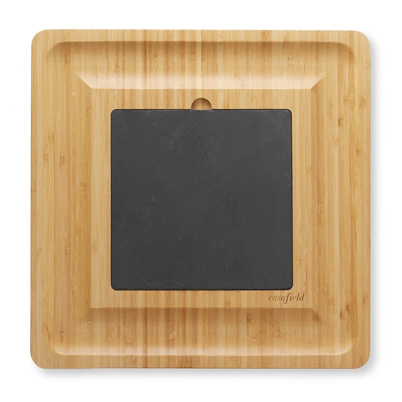 Casafield Bamboo Cheese Cutting Board with Removable Slate Cheese Plate, Stainless Steel Knives, and Slide-Out Snack Trays, 3 of 8