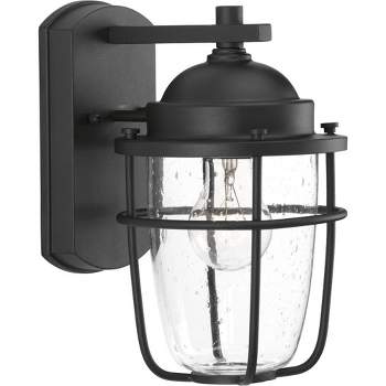 Progress Lighting Holcombe 1-Light Black Small Wall Lantern with Clear Seeded Glass and Brushed Nickel Interior