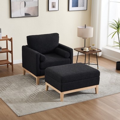 Aortzio 35.43"W Wide Upholstered Accent Armchair With Storage Ottoman