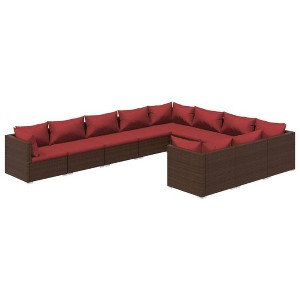 vidaXL Garden Lounge Set Poly Rattan Color: Brown, Cushion Color: Cinnamon Red - 1 of 4