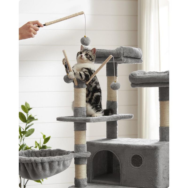 FEANDREA 64.6" Cat Tree Large Cat Tower Cat Activity Center with Hammock Cat Condo Light Gray, 3 of 5
