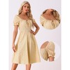 Allegra K Women's Summer Floral Puff Sleeve Square Neck Midi Smocked Dresses - 2 of 4