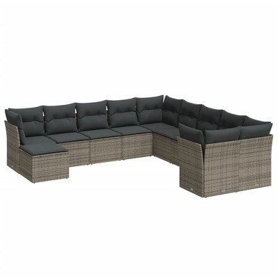 vidaXL 11 Piece Patio Sofa Set with Cushions Gray Poly Rattan - Without table