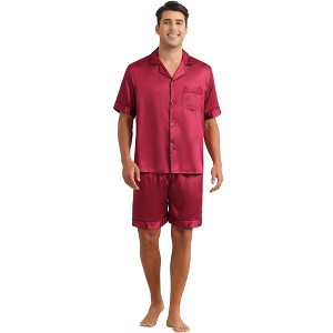INSPIRE CHIC Men's Short Sleeve Two-Pieces Loungewear Satin Pajamas Set - 1 of 4