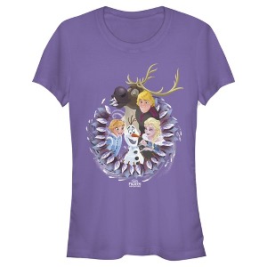 Juniors Womens Frozen Character Wreath T-Shirt - 1 of 3