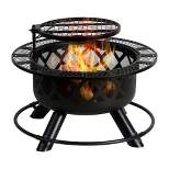 Four Seasons Courtyard 24'' Steel Wood Burning Fire Pit with Removable 360 Degree Swivel Cooking Grill & Collapsible Log Rack for Backyard Patios