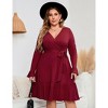 Coolmee Women's Plus Size Long Sleeve Wrap V Neck Tie Waist A Line Mini - 3 of 4