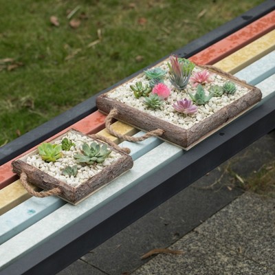 Rustic Brown Wooden Square Mini Planters for Indoors & Outdoors, Set of 2