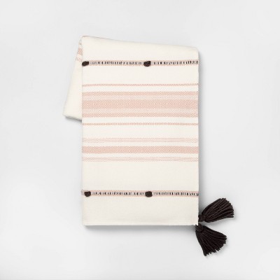 Stripe with Poms Throw Blanket Dusty Pink - Hearth & Hand™ with Magnolia