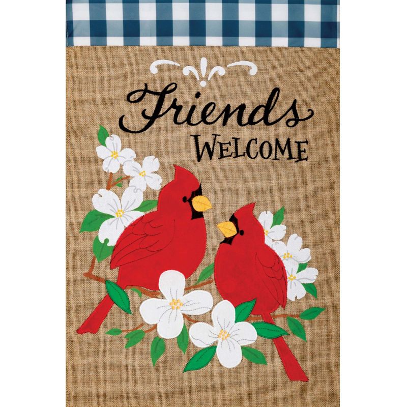 Home & Garden Burlap Cardinal Friends Flag  -  One Garden Flag 18 Inches -  Applique Embroidered  -  4321Fm  -  Polyester  -  Red, 1 of 4