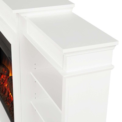 Ashton White Wood Electric Fireplace TV Stand with Shelves