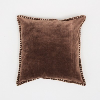 Chery Life Stonewashed Cotton Velvet Throw Pillow with Decorative Handstiched Edges-19X19"