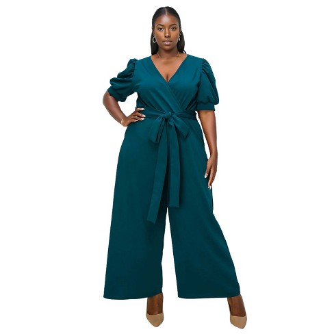 L I V D Women's Iris Surplice Belted Pocket Jumpsuit, Green Hunter, 3x ...