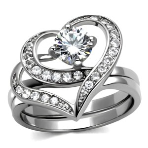 Slickblue Women's Stainless Steel Ring with Clear CZ Heart Stone, Polished Finish, Size 5-10 - 1 of 4