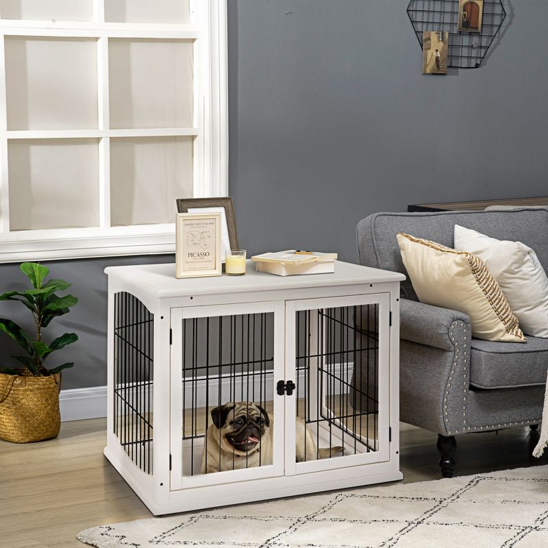 PawHut 26" Wooden Dog Crate, Furniture Style Pet Cage Kennel, End Table, with Lockable Double Door Entrance, and Top Shelf, 4 of 12