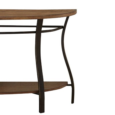 Industrial Brown Wood and Metal Demilune Sofa Table with Storage