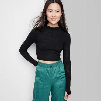 Women's Short Sleeve Mock Turtleneck Pointelle Pullover Sweater - Wild  Fable™ Mint Green Xs : Target
