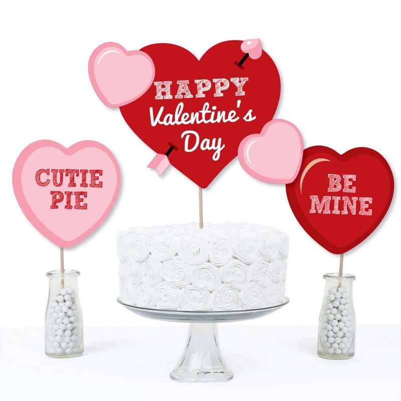 Big Dot of Happiness Conversation Hearts - Valentine's Day Party Centerpiece Sticks - Table Toppers - Set of 15, 4 of 10