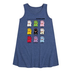 Girls' - Instant Message - Lucky Cat Graphic Sleeveless Aline Dress - 1 of 4