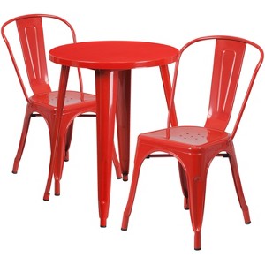 Emma and Oliver Commercial Grade 24" Round Metal Indoor-Outdoor Table Set with 2 Cafe Chairs - 1 of 4