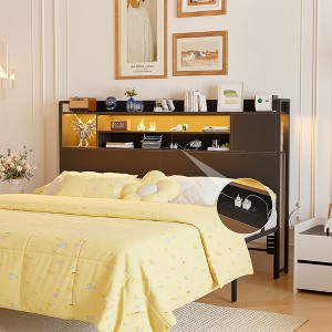 Aheaplus Storage Headboard with Led Lights & Charging Station - 1 of 4