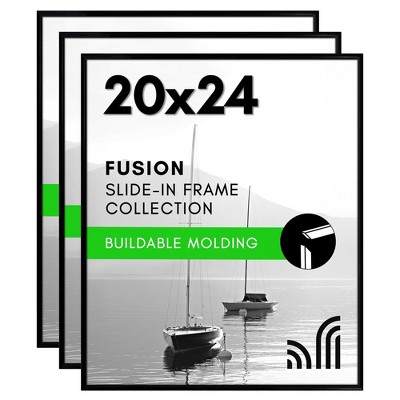 Americanflat 20x24 Picture Frame with Polished Front Cover - Set of 3 - Slide-In Photo Frame with Buildable Molding - Fusion Collection - Picture