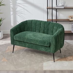 KWPZQEB 50.2" Loveseat, Chenille Upholstered Sofa with Channel Tufted Back, Modern Glam Small Settee with Metal Legs for Bedroom, Living Room - 1 of 4