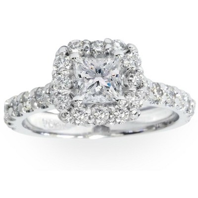 Pompeii3 Princess Cut Diamond Engagement Ring 1 1/10 Ct Halo Band 14k White Gold