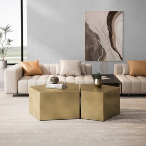 TiramisuBest Modern Nesting Coffee Table Set, Round Extendable Side & End Tables for Small Spaces,Black - 1 of 4