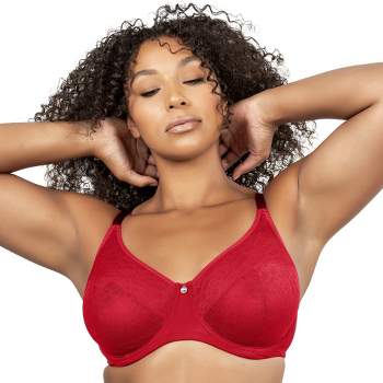 Curvy Couture Women's Plus Size No Show Lace Unlined Underwire Bra Diva Red  38ddd : Target