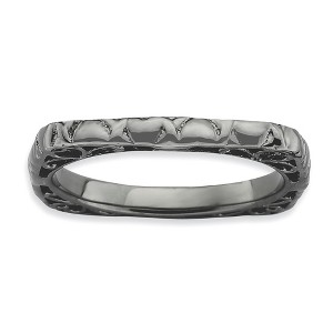 Black Bow Jewelry 2.25mm Stackable Black Plated Silver Square Heart Band - 1 of 4