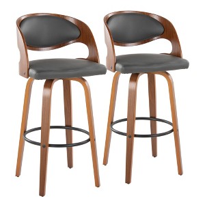 30" Faux Leather Mid-Century Modern Swivel Barstool with Open Back and Metal Footrest, Set of 2 for Kitchen - 1 of 4