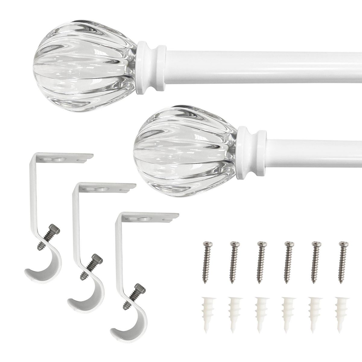 Decorative Drapery Single Rod Set with Acrylic Pumpkin Finials White - Lumi Home Furnishings - thumbnail 6