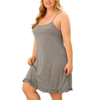 Agnes Orinda Women's Plus Size Comfort Ruffle Hem Polka Dots Sleeveless Nightgown