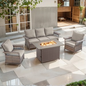 Belord 4-Piece Outdoor Patio Furniture Set with 50,000 BTU Fire Pit Table, Outdoor Sofa and Chairs for Backyard, Deck, or Garden - 1 of 4
