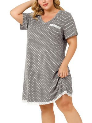 Agnes Orinda Women's Plus Size Pajamas Knit Lace Trim Polka Dots Short Sleeve Nightgowns