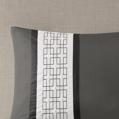 California King Dark Grey Microfiber Embroidered Comforter Set