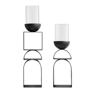 Black Modern Geometric Pedestal Tabletop Hurricane Candle Holders Set of 2 - 1 of 4