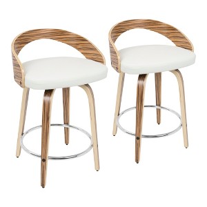 24" Fixed-Height Counter Stool with Swivel, Upholstered Seat and Round Chrome Metal Footrest, Set of 2 for Kitchen - 1 of 4