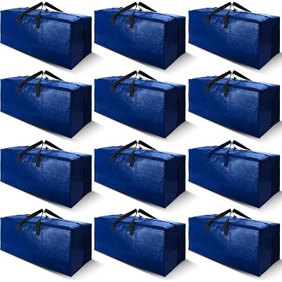 12 Pack Heavy Duty Extra Large Moving Bags with Backpack Straps - Strong Handles & Zippers, Storage Totes For Space Saving, Blue