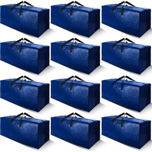 12 Pack Heavy Duty Extra Large Moving Bags with Backpack Straps - Strong Handles & Zippers, Storage Totes For Space Saving, Blue - 1 of 1