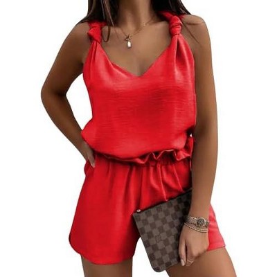 EXLURA Womens Summer 2 Piece Sets Sleeveless V Neck Knotted Tank Tops Shorts Matching Sets Vacation Cruise Beach Outfits 2025