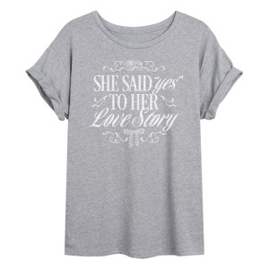 Women's - Instant Message - Yes To Her Love Story Oversized Graphic T-Shirt - 1 of 4