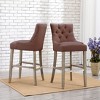 WestinTrends 29" Linen Tufted Buttons Upholstered Wingback Bar Stool (Set of 2) - 2 of 4