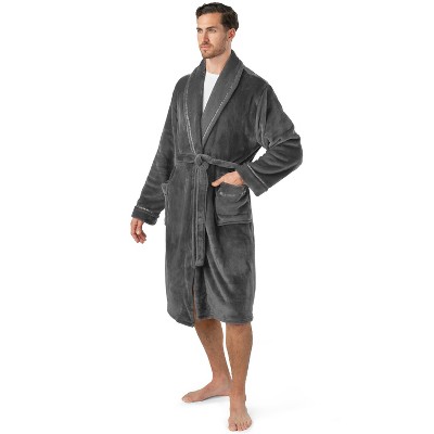 PAVILIA Mens Robe, Soft Bathrobe for Men, Fleece Warm Long Plush Microfiber Shawl Collar Pocket, Bath Shower Spa