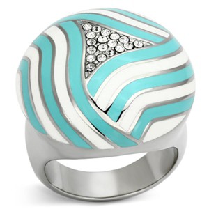 Slickblue Women’s Polished Blue and White Stripe Stainless Steel Ring with Clear Synthetic Crystal, Size 5-10 - 1 of 4